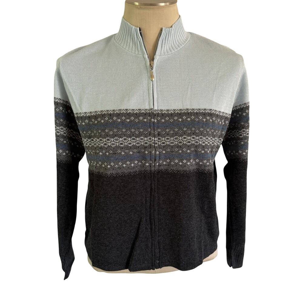 NWOT Vtg Y2K 2000s Blue Fair Isle Quarter Zip Sweater L Apres Ski